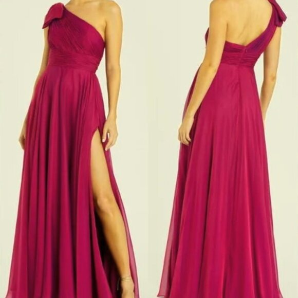 Mac Duggal Dresses & Skirts - Mac Duggal Raspberry Pleated One Shoulder Chiffon Gown